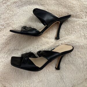 Nine West Black Leather Heeled Mules